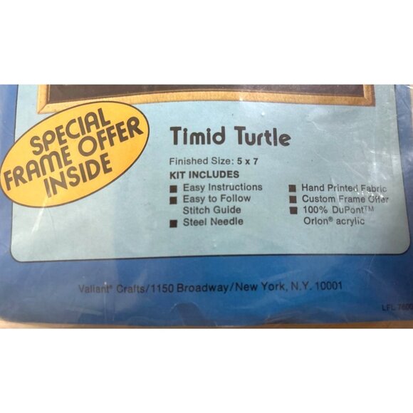 VINTAGE Valiant Mini-Quick Stitches Timid Turtle Needlepoint Kit 5x7 Hand Printe - Picture 3 of 4